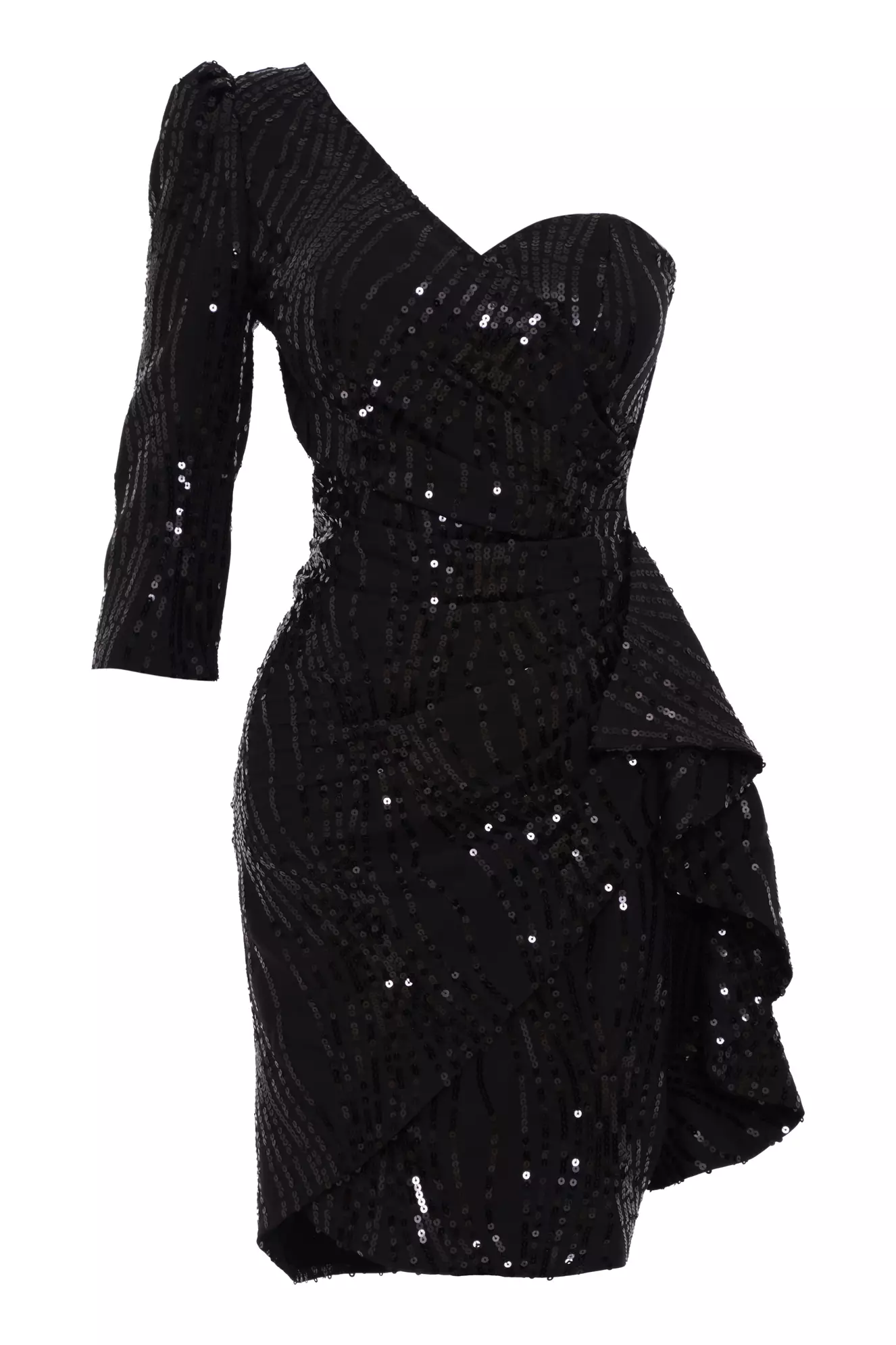 Black pul payetli krep one arm mini dress