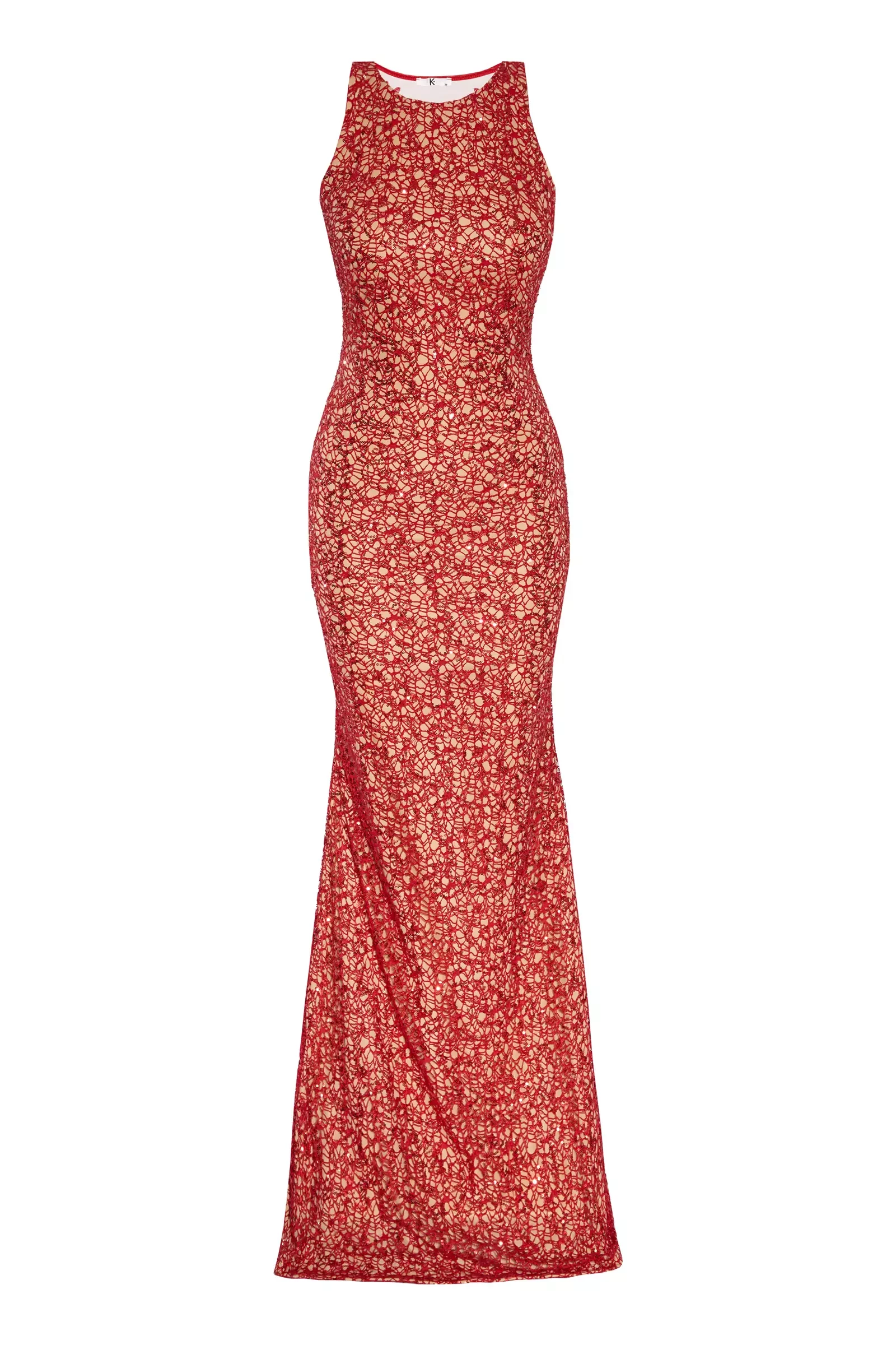 Red lace sleeveless maxi dress