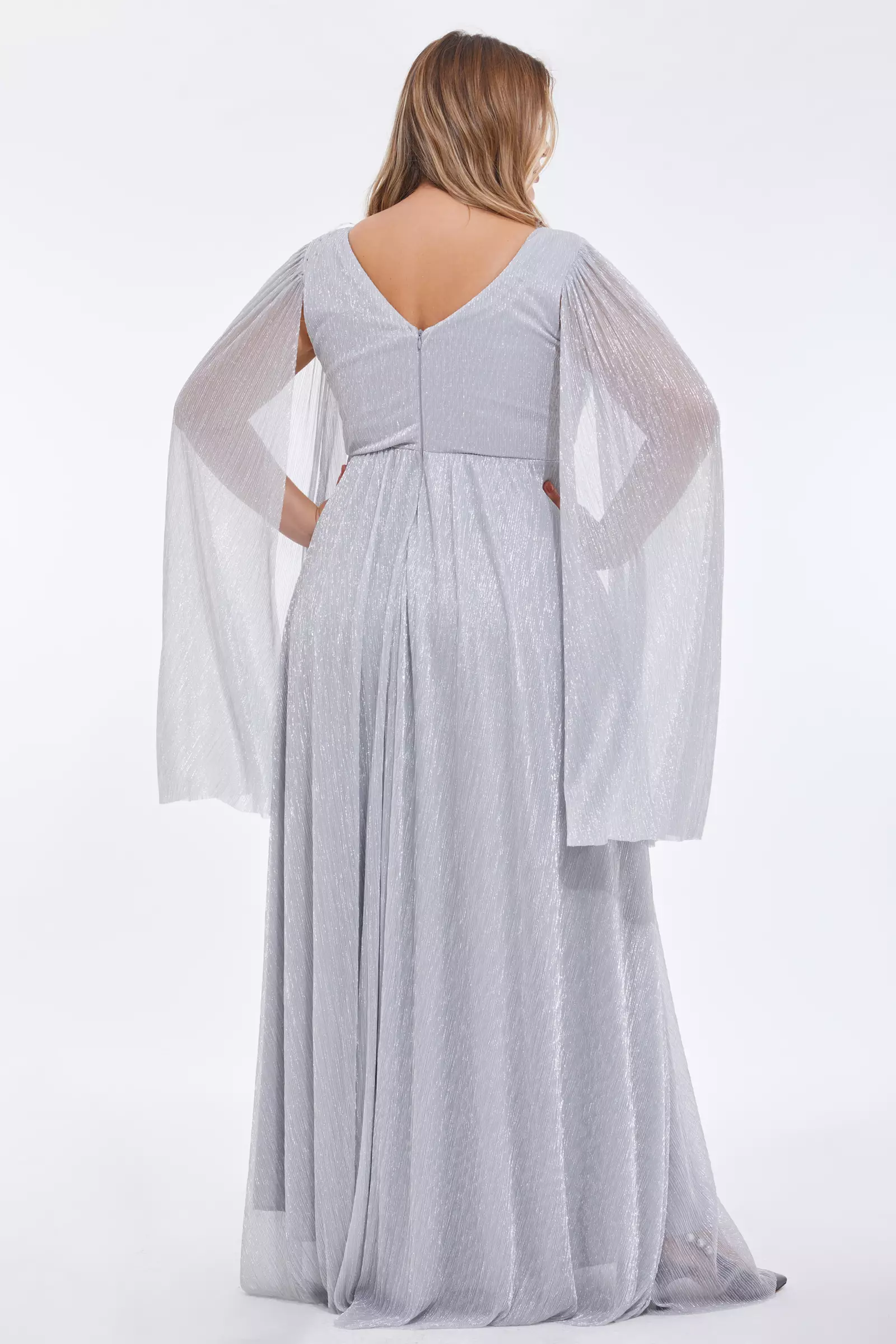 Silver plus size moonlight long sleeve maxi dress
