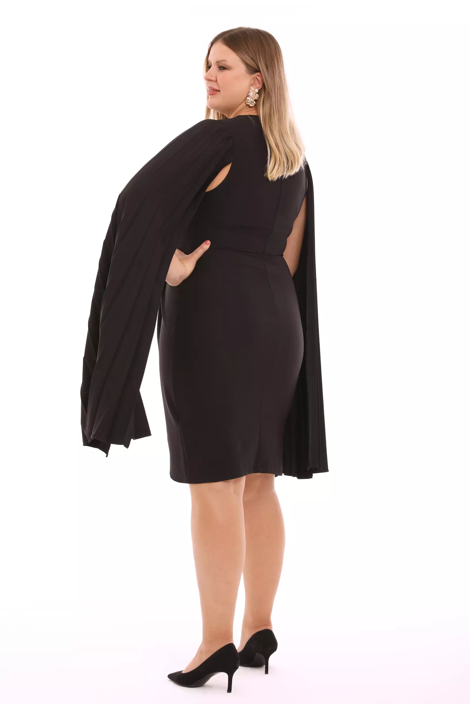 Black plus size crepe long sleeve mini dress