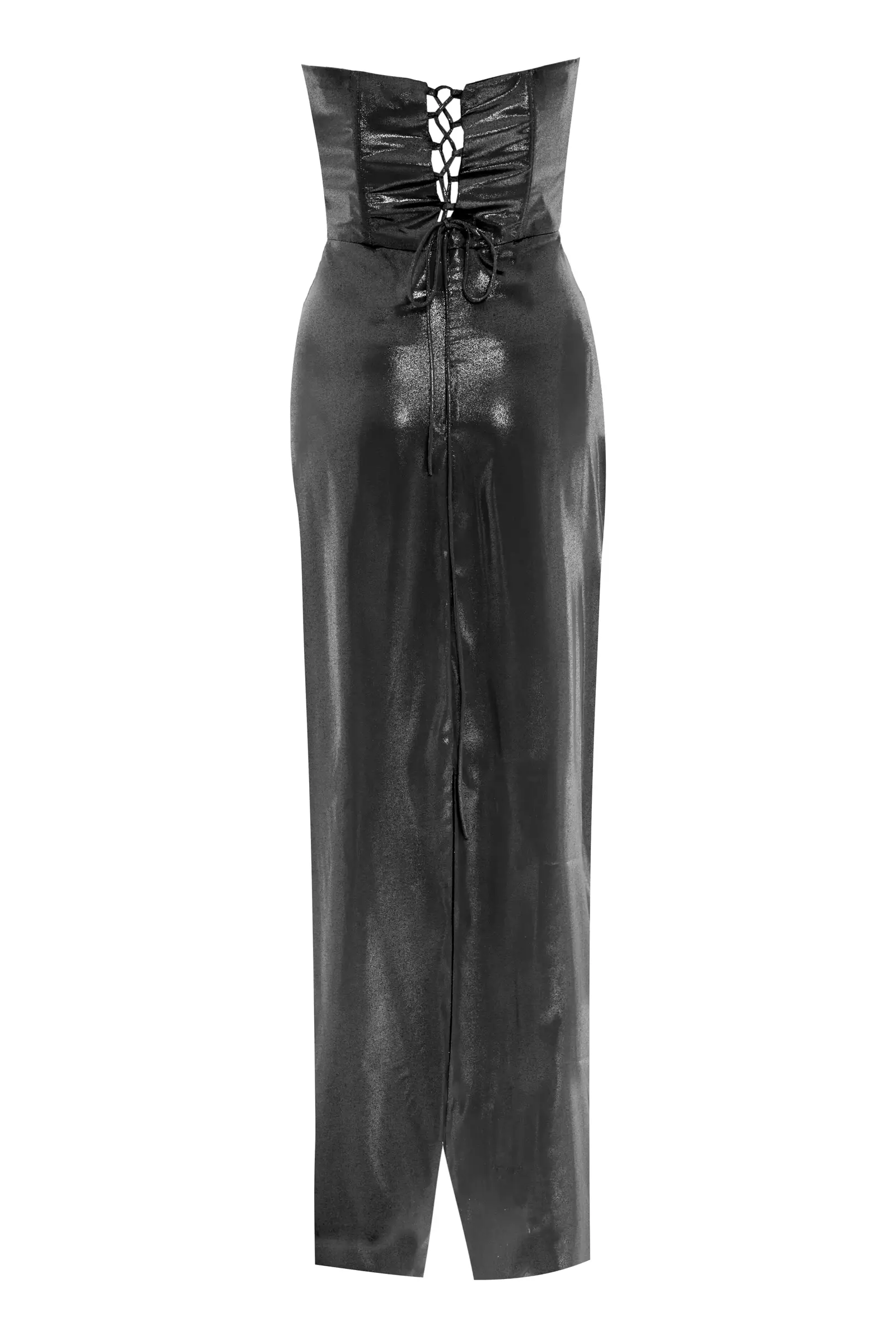 Black leather strapless maxi dress
