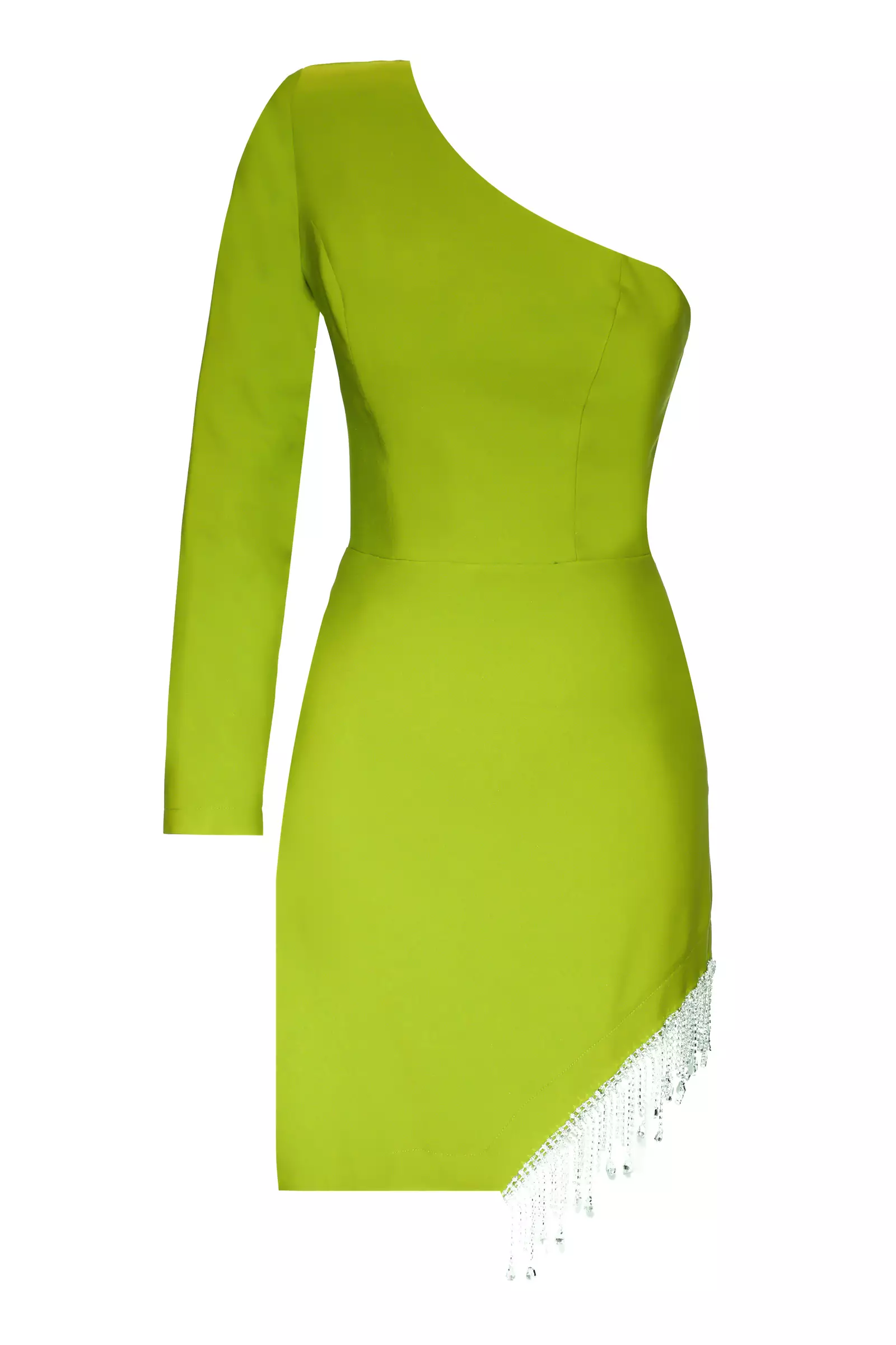 Pistachio green crepe one arm mini dress