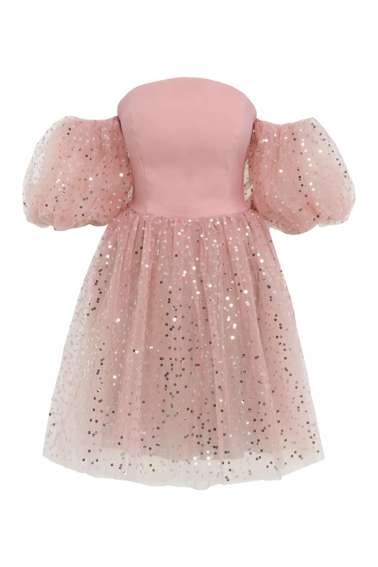 Blush pul payetli krep short sleeve mini dress