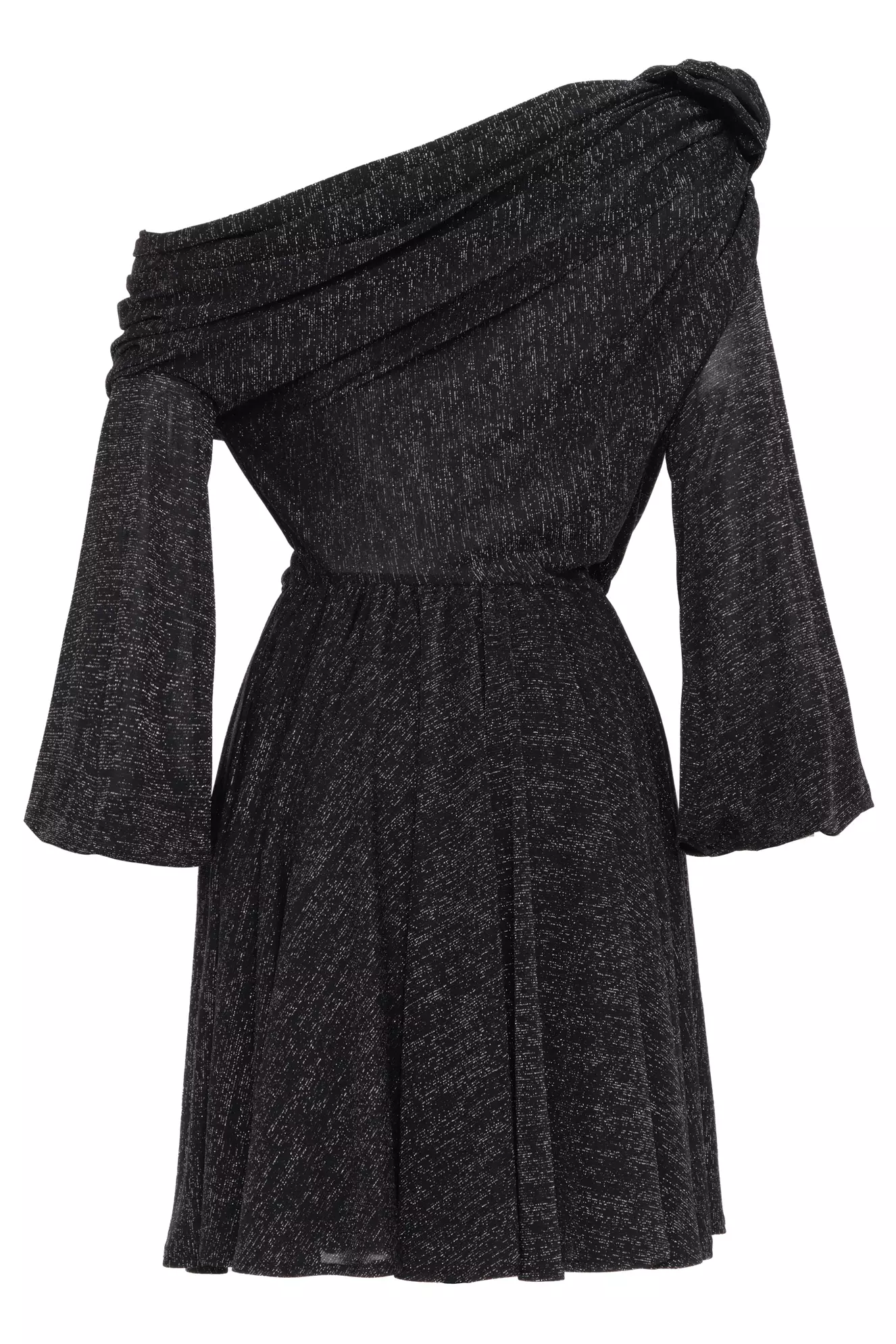 Siyah gümüş knitted long sleeve mini dress