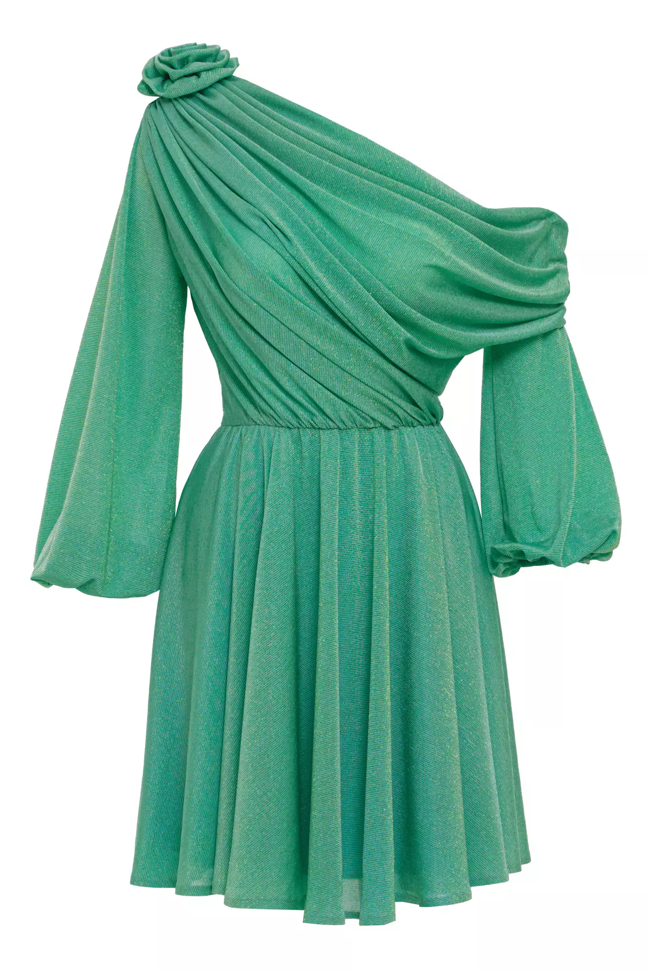 Green knitted long sleeve mini dress