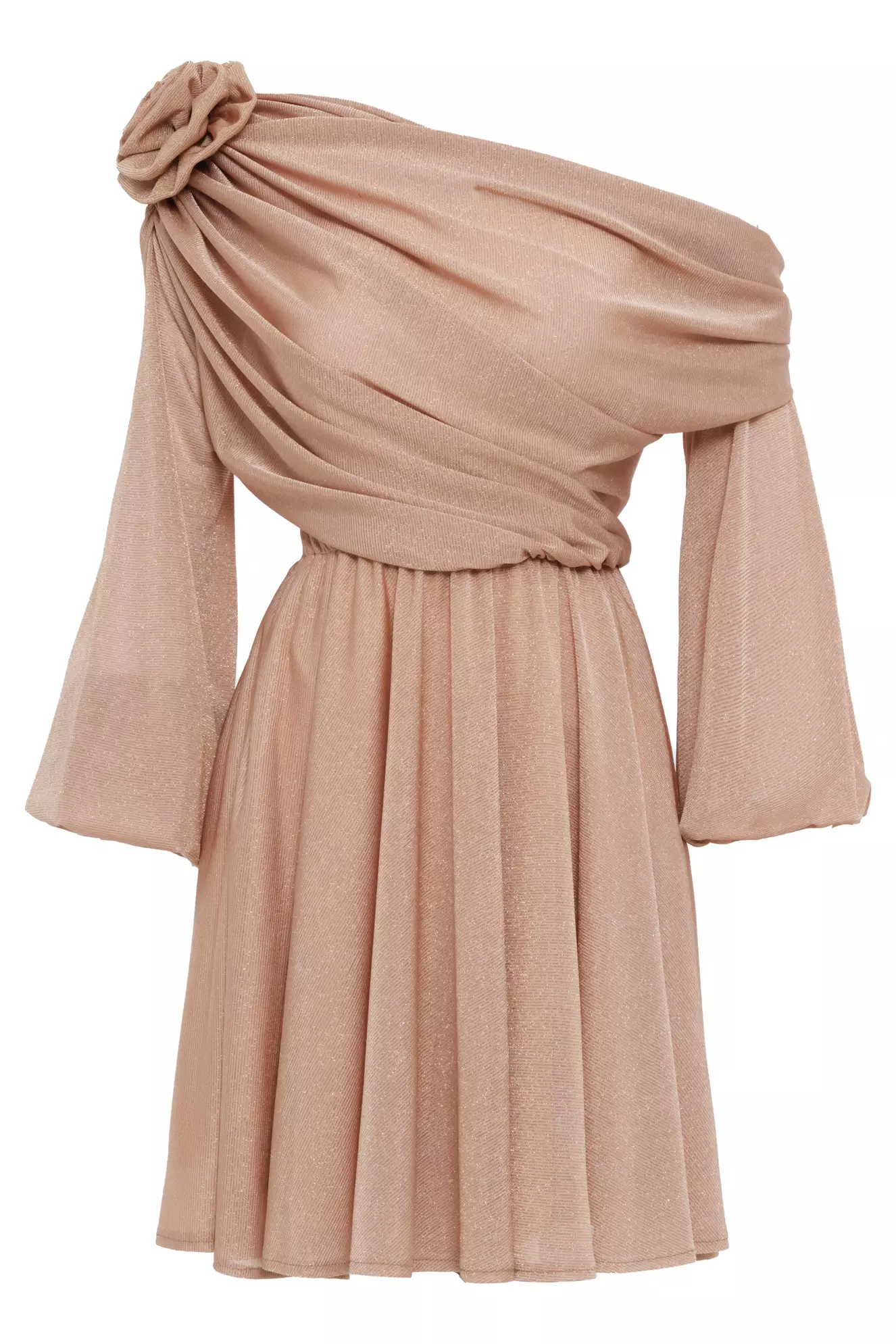 Camel knitted long sleeve mini dress