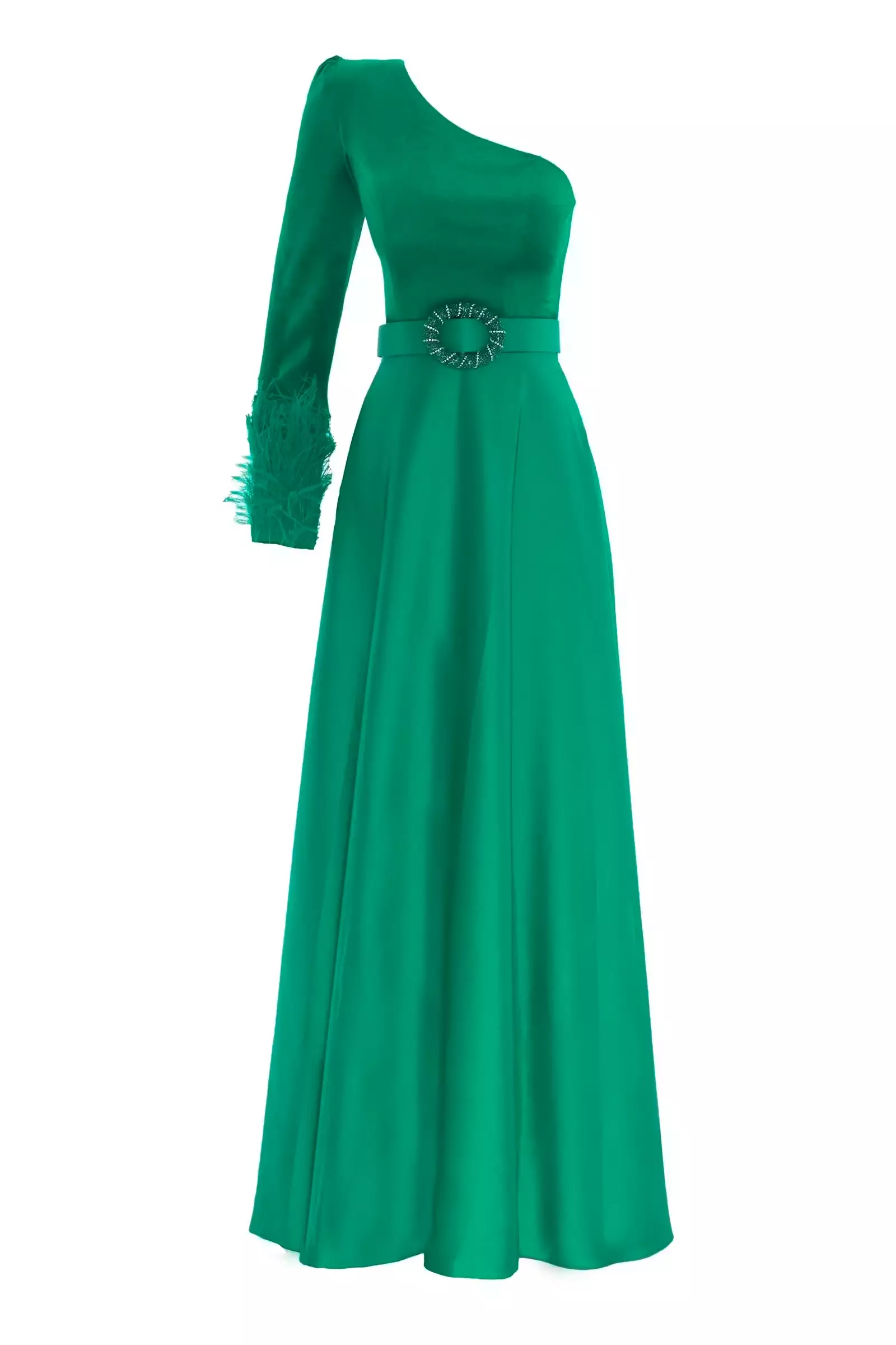 Green velvet one arm maxi dress