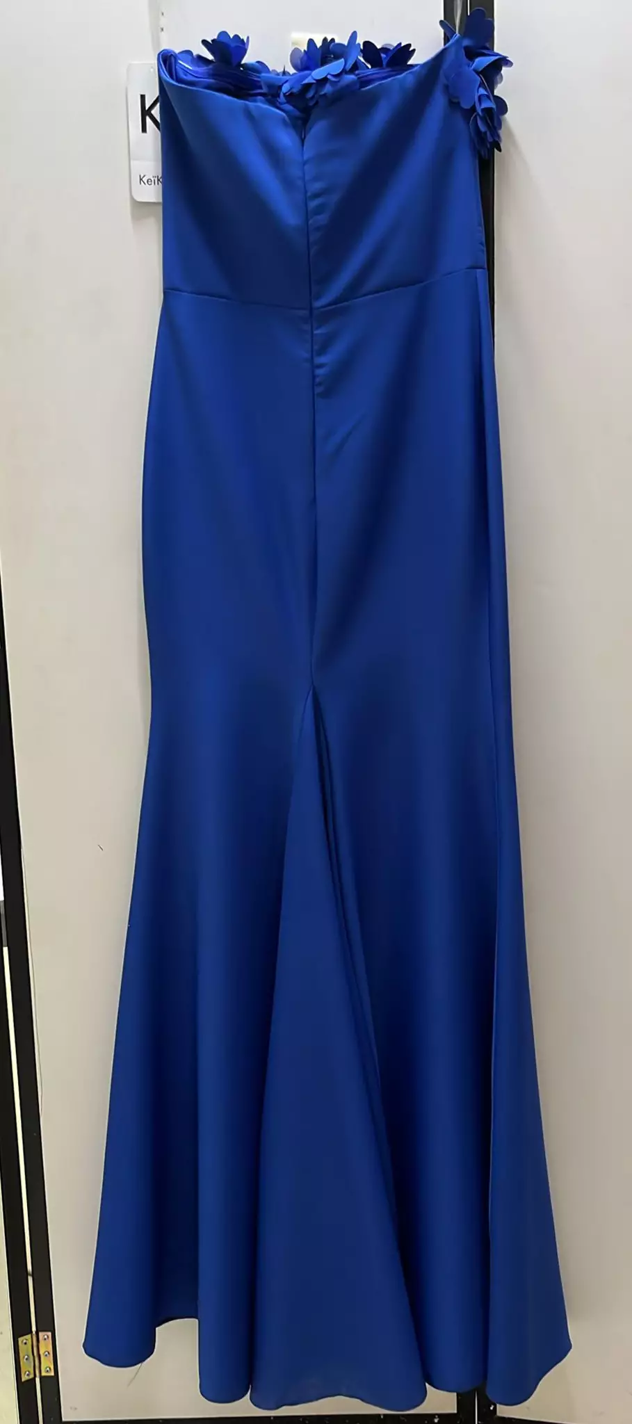 Blue crepe strapless maxi dress