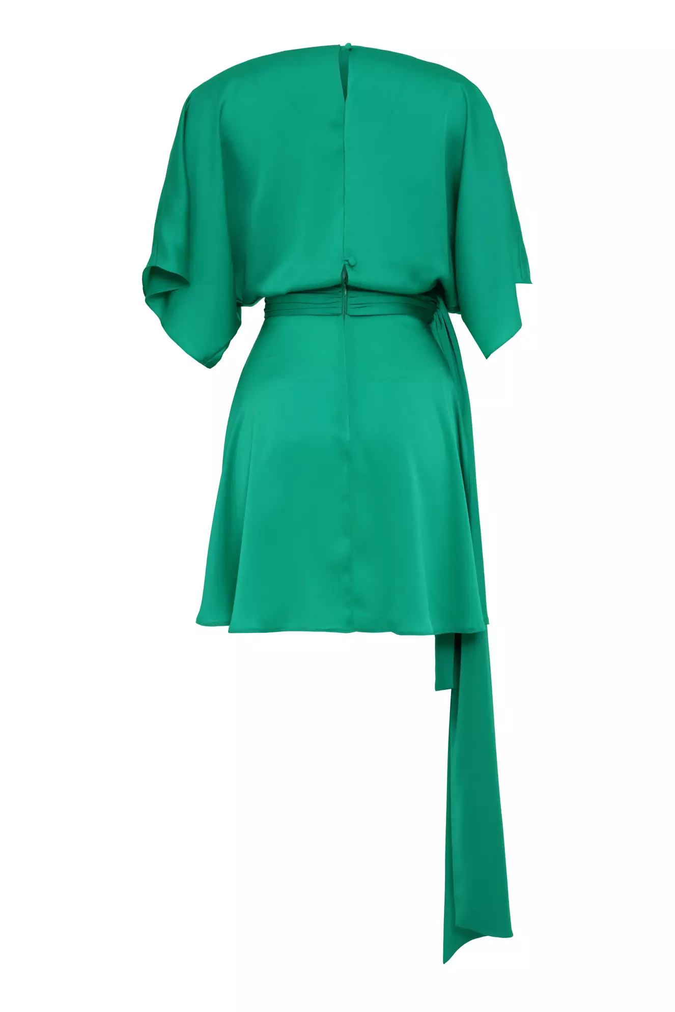 Green satin short sleeve mini dress