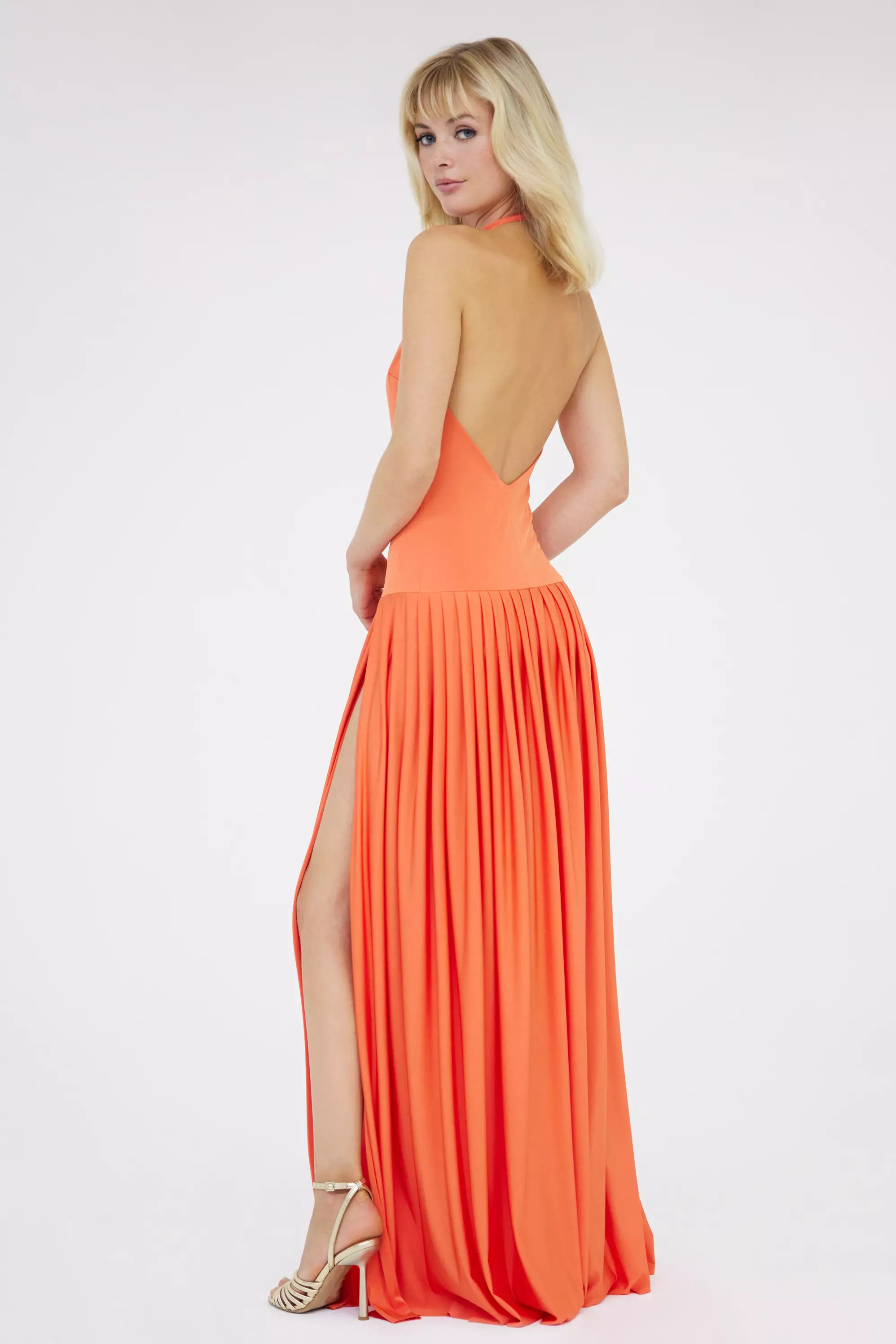 Orange knitted sleeveless long dress