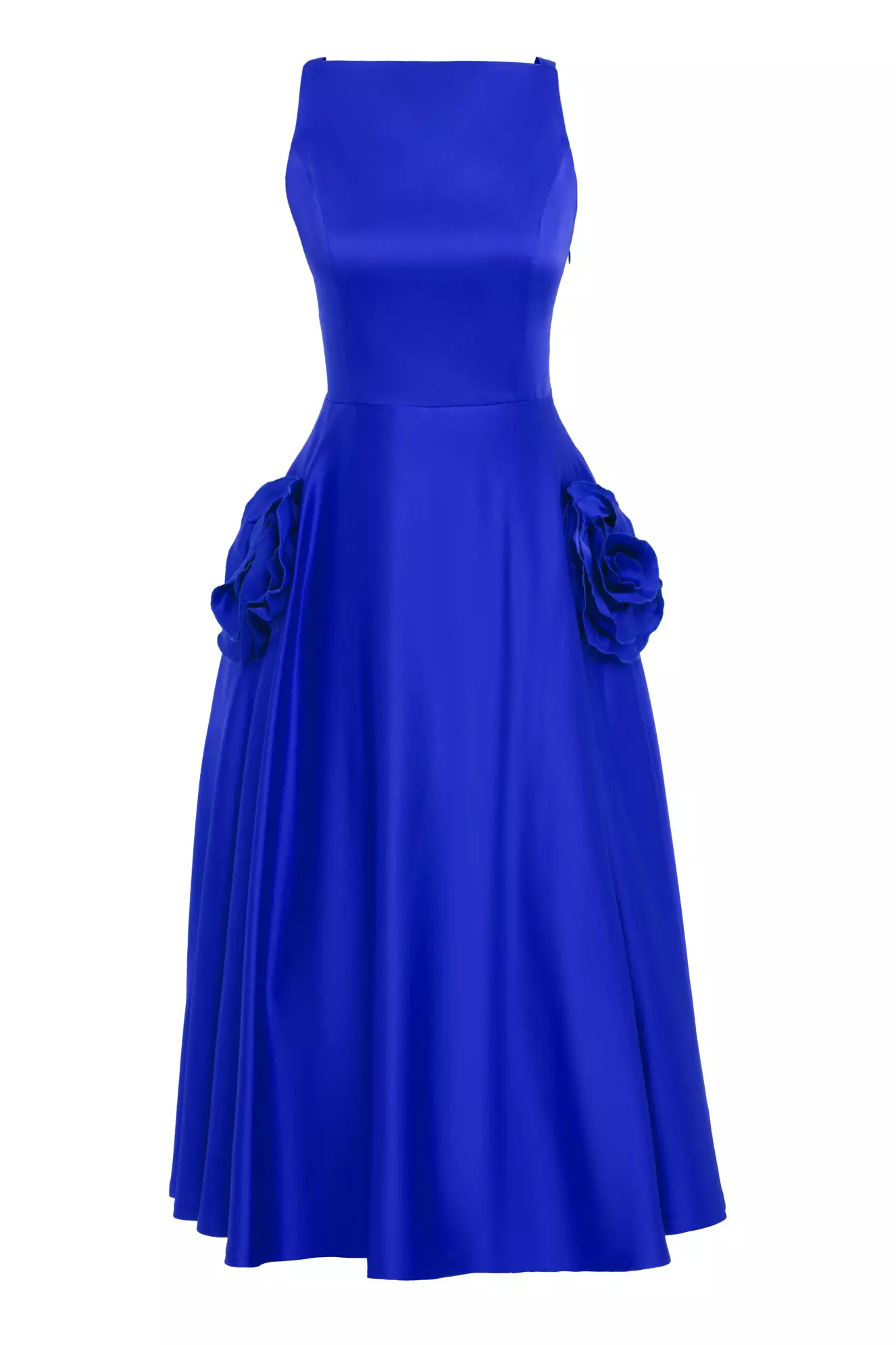 Blue satin sleeveless long dress