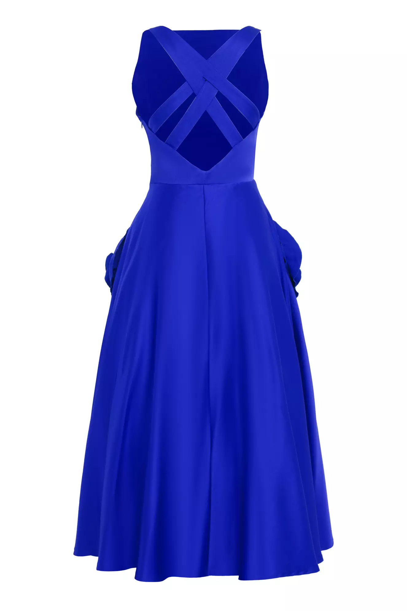 Blue satin sleeveless long dress