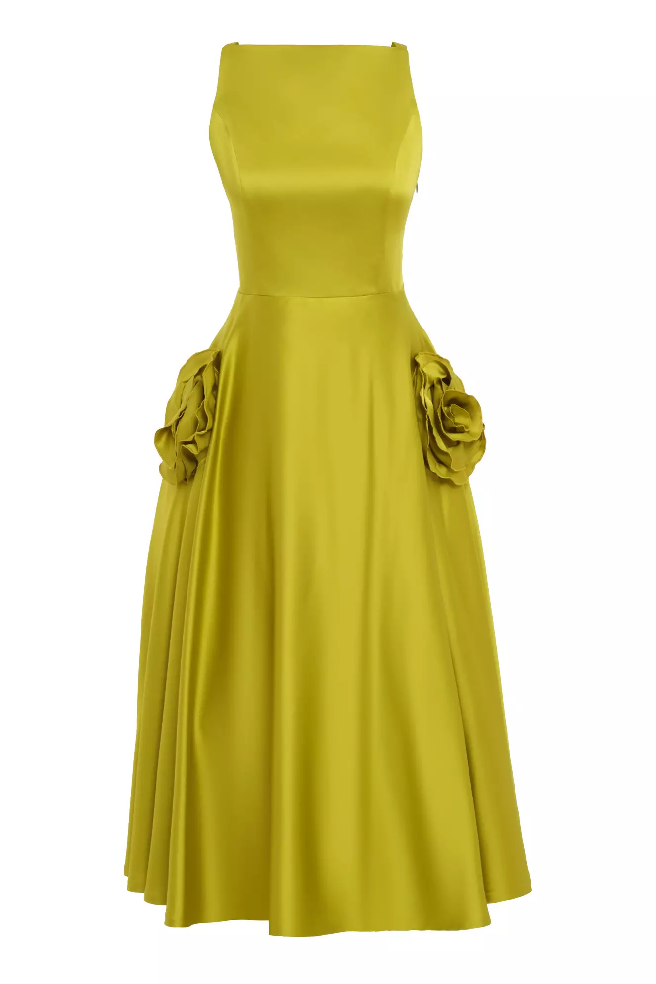 Pistachio green satin sleeveless long dress