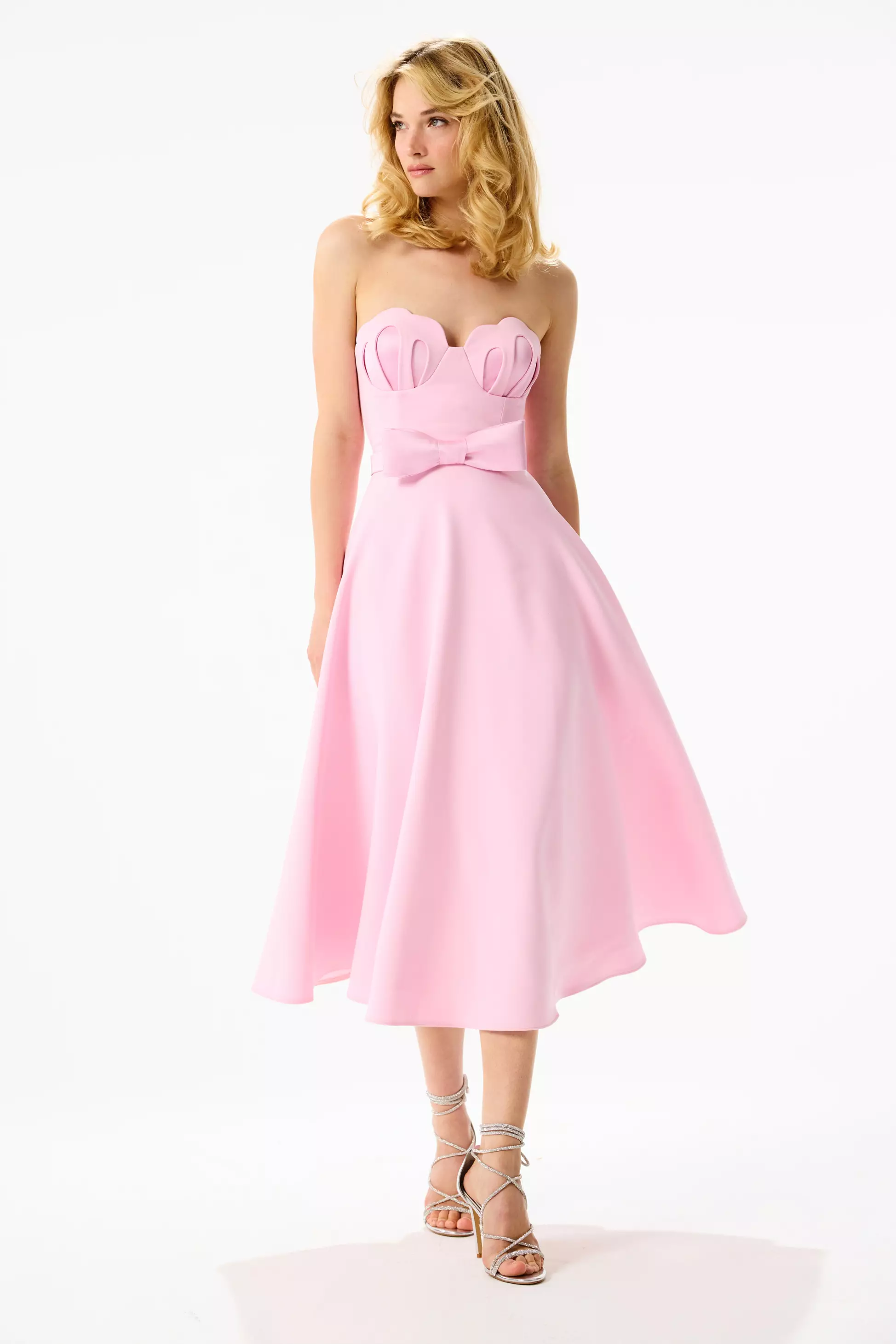 Pink crepe sleeveless long dress