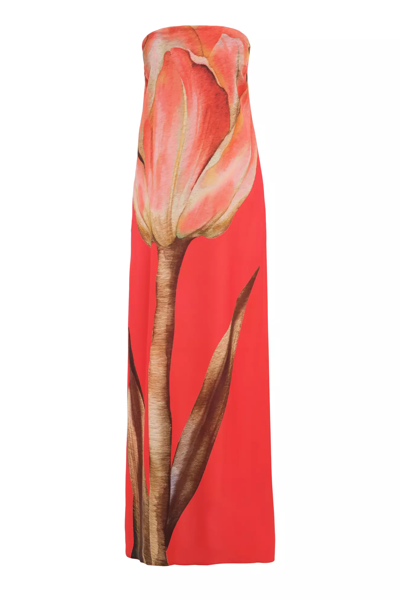 Red satin strapless long dress